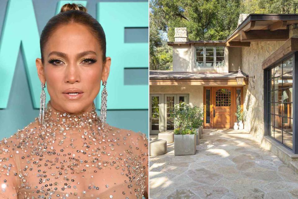 <p>Steve Granitz/FilmMagic; Courtesy of Carolwood Estates</p> Jennifer Lopez (L), Bel Air Mansion (R)