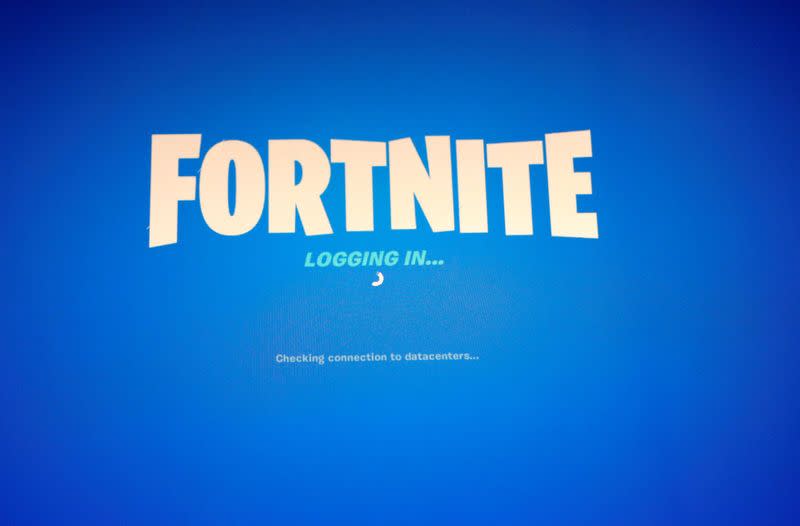 The popular video game "Fortnite" by Epic Games is pictured on a screen