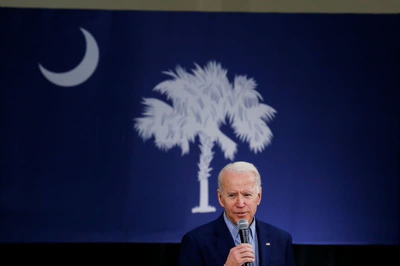 Democratic U.S. presidential candidate and former U.S. Vice President Joe Biden speaks during a campaign event in Sumter