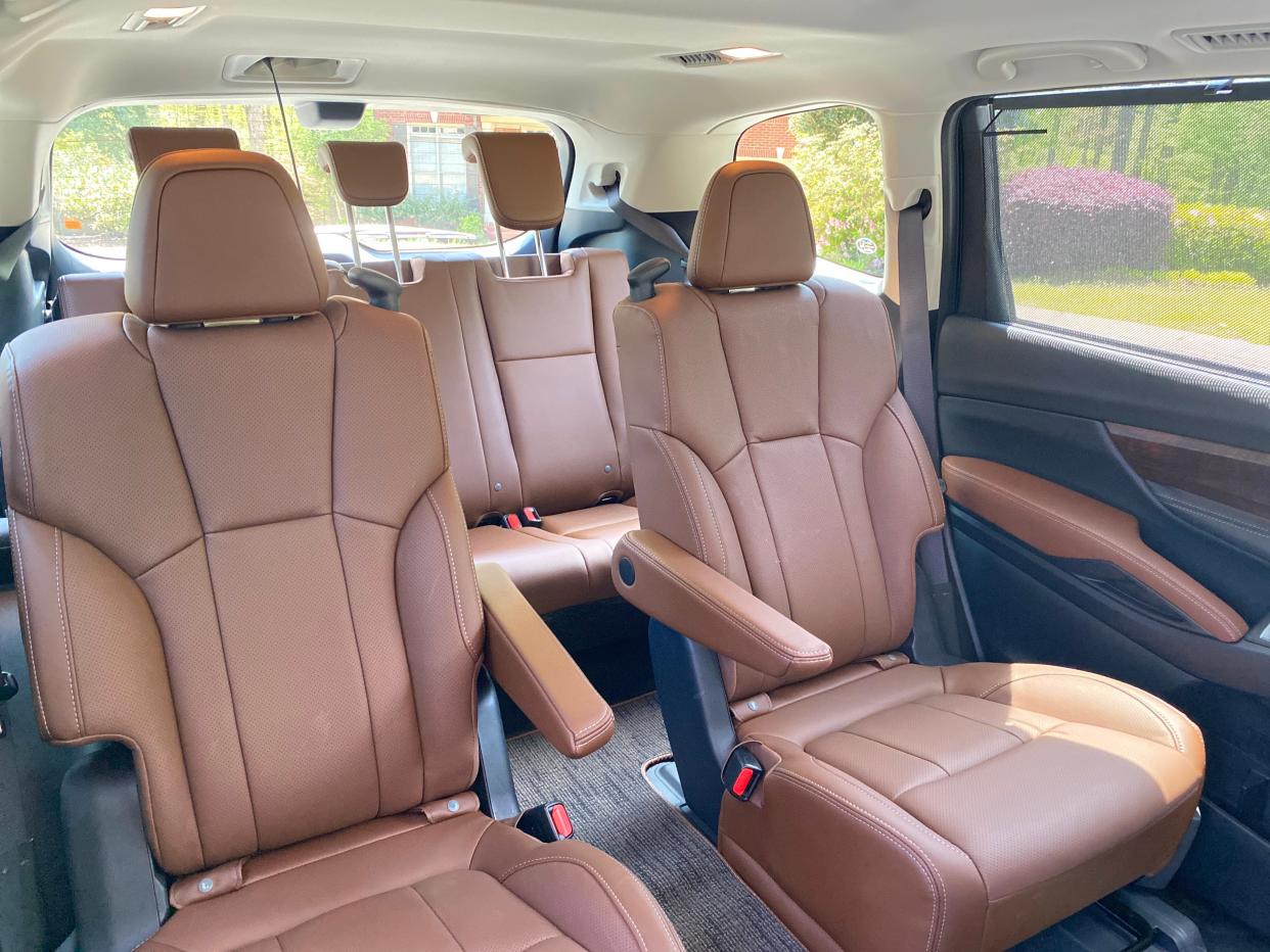 The Subaru Ascent Touring second and third-row seats are trimmed in Nappa leather.