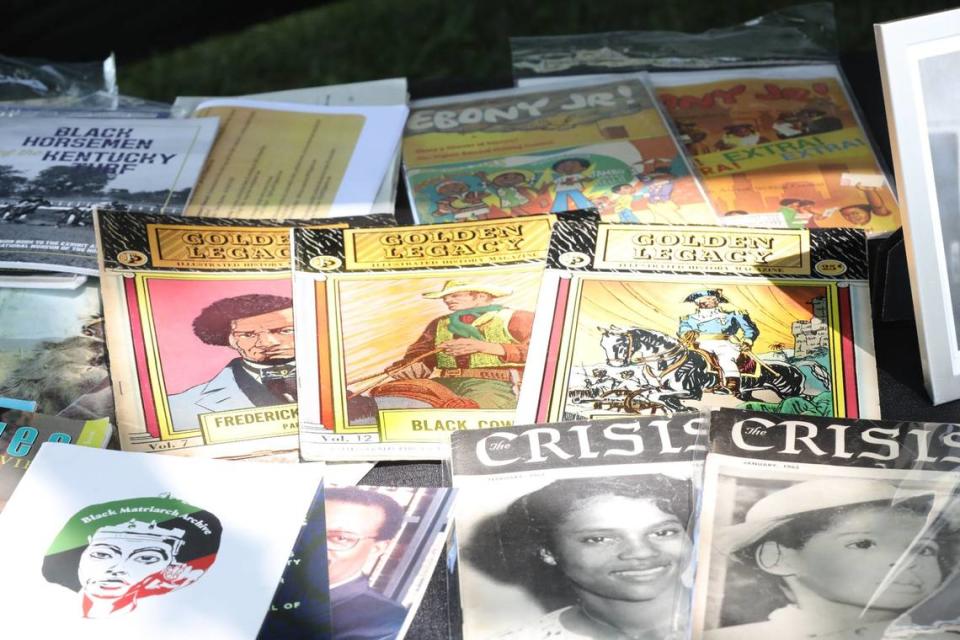 Historic Black literature such as “Golden Legacy” and “The Crisis” is just part of the collection on display during The People’s Porch and FoodChain Lex’s Drop Everything and Read event on April 20, 2024, at Coolavin Park in Lexington, Ky.