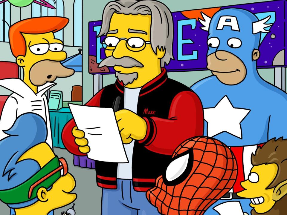 <p>Als Schöpfer der Simpsons ließ er es sich nicht nehmen, einige Male höchstselbst nach Springfield zu kommen: In der Folge "Hochzeit auf Klingonisch" gibt Matt Groening als Stargast der "Bi-Mon-Sci-Fi-Con", einer Comic-Messe, Autogramme für seine Fans. (Bild: Fox)</p> 