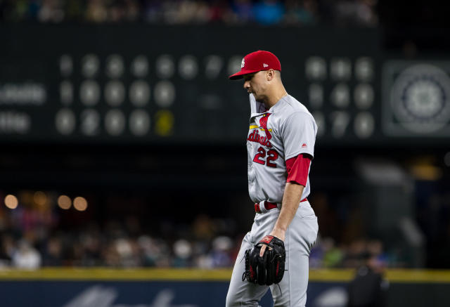 Jack Flaherty of the St. Louis Cardinals looks on prior to a game