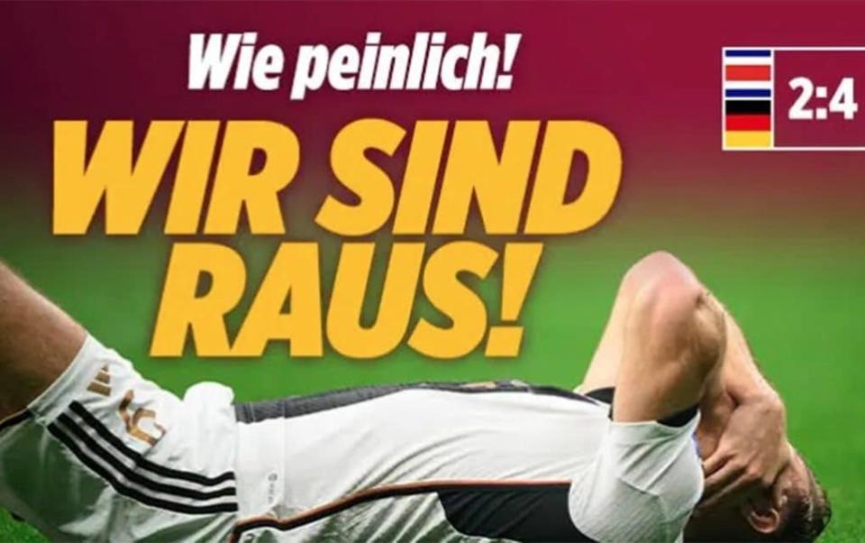 'How embarassing!': Bild's headline after the whistle blew to confirm Germany's exit from the competition