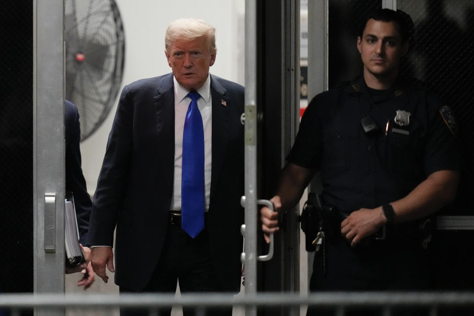 Former President Donald Trump returns to the courtroom at Manhattan Criminal Court, Thursday, May 30, 2024, in New York. Jury deliberations in Donald Trump's criminal hush money trial entered a second day as jurors navigate the weighty task of evaluating the former president's guilt and innocence alongside the facts of the case. (AP Photo/Seth Wenig, Pool)