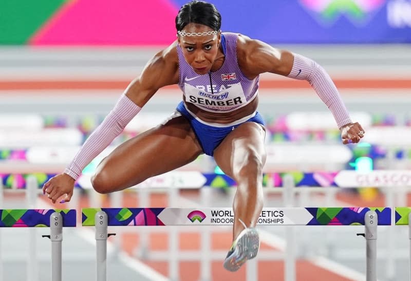 Great Britain's Cindy Sember competes in the Women's 60m Hurdles semi final heat 1 during day three of the World Indoor Athletics Championships at the Emirates Arena. Jane Barlow/PA Wire/dpa