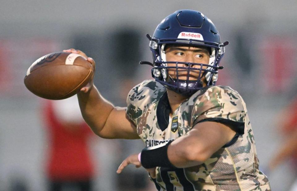 Washington Union’s quarterback Jason Torres prepares to pass against Torres High Friday, Sept. 1, 2023 in Easton.