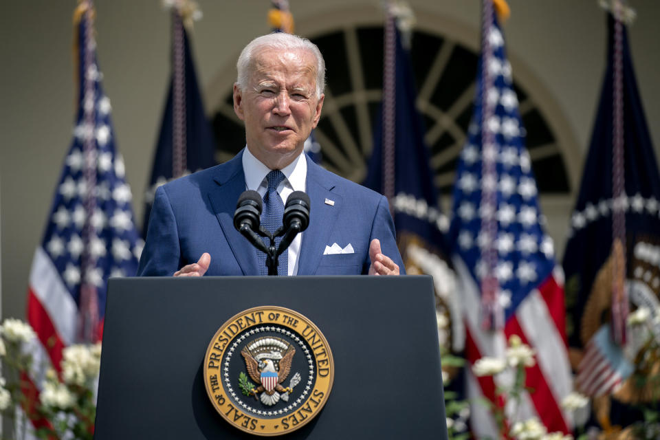 President Joe Biden speaks during an event marking the 31st anniversary of the Americans with Disabilities Act (ADA) in the Rose Garden of the White House on July 26, 2021. (Stefani Reynolds / Bloomberg via Getty Images)