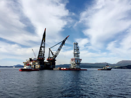 FILE PHOTO: A general view of a drilling platform at Norway's giant offshore Johan Sverdrup field, near Stord, western Norway September 4, 2017. REUTERS/Nerijus Adomaitis/File Photo