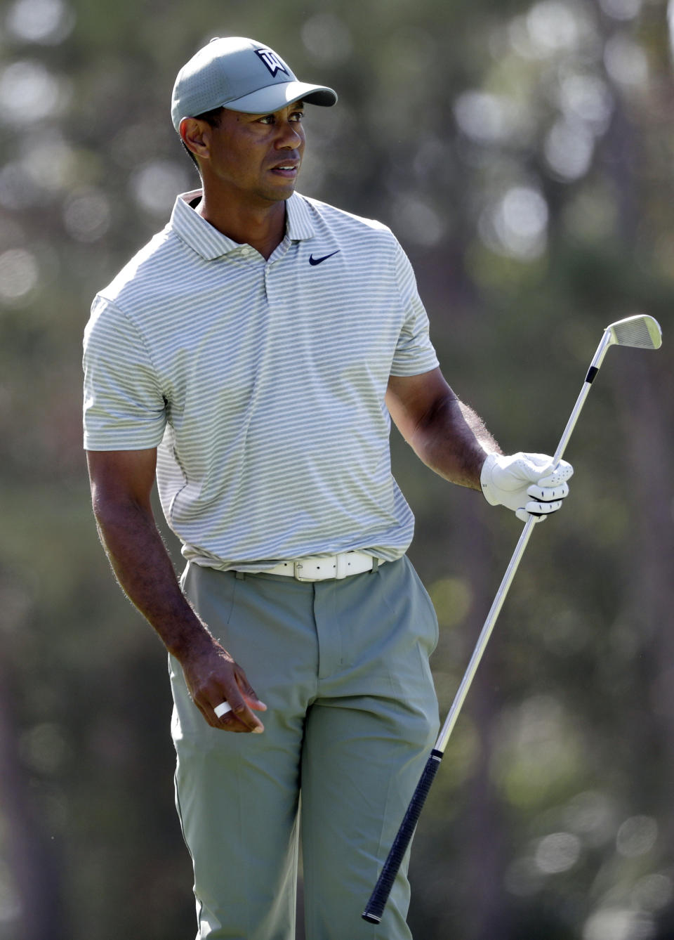 Tiger Woods watches his shot from the 10th fairway during the first round of The Players Championship golf tournament Thursday, March 14, 2019, in Ponte Vedra Beach, Fla. (AP Photo/Lynne Sladky)
