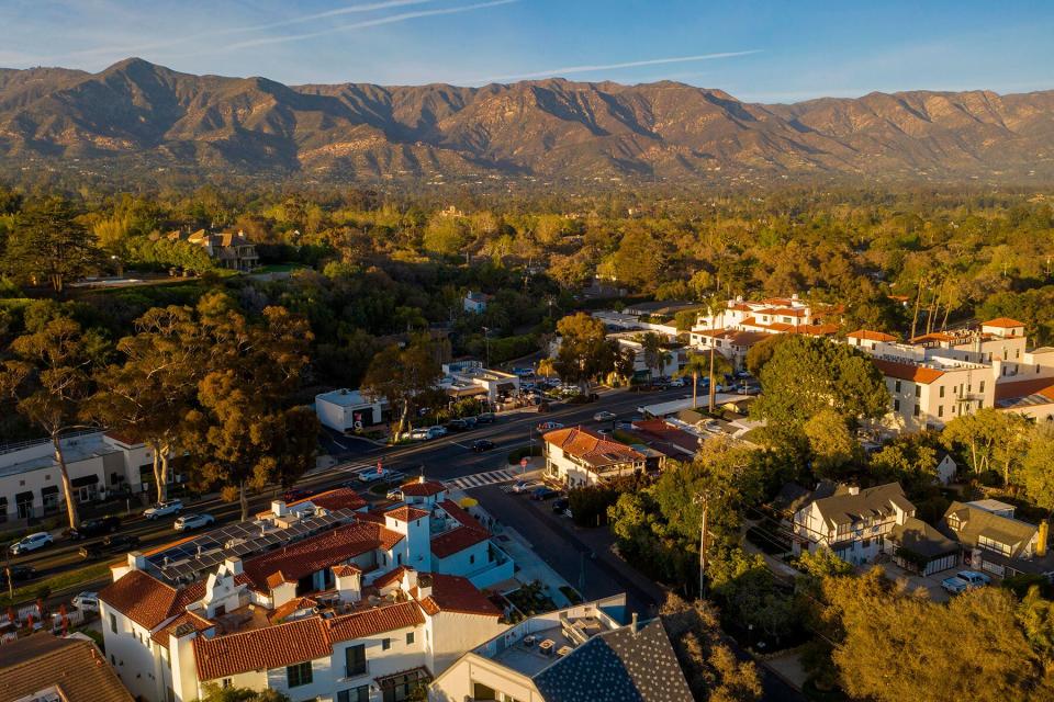 This aerial view of the Montecito neighborhood of Santa Barbara, California