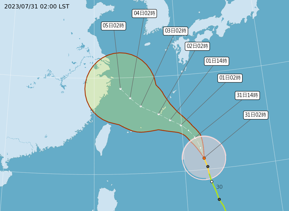 路徑潛勢預報。（圖取自中央氣象局網站）