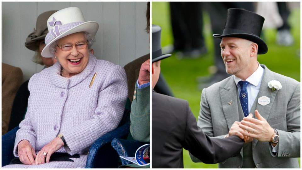 The Queen has been captured sharing a laugh with her grandson-in-law Mike Tindall at Royal Ascot. Photo: Getty Images