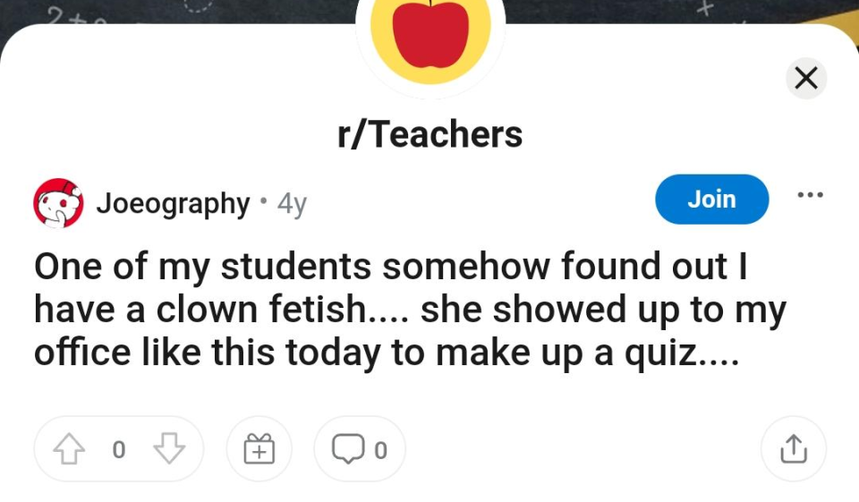 Former Nicholls Assistant Professor Joseph Tokosh, posting as Joeography on Reddit, shares his fetish with subreddit r/Teachers.