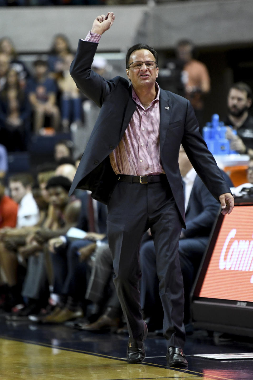 Georgia head coach Tom Crean reacts to a play during the first half of an NCAA college basketball game against Auburn, Saturday, Jan. 11 2020, in Auburn, Ala. (AP Photo/Julie Bennett)