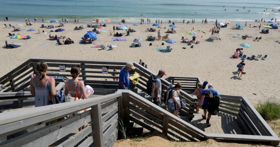 Marconi Beach in South Wellfleet filled up by late morning in August 2021, as the National Park Service celebrated its 105th birthday. Entry to all national parks, including Cape Cod National Seashore beaches, was free for the day.