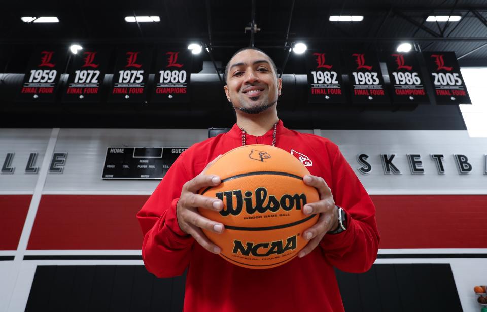 Former Louisville men's basketball standout Peyton Siva at the Kueber Center in Louisville, Ky. on Apr. 29, 2024. He has joined new coach Pat Kelsey's staff as director of player development and alumni relations.