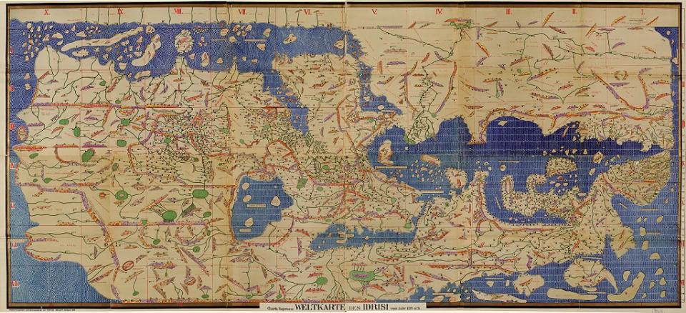 Tabula Rogeriana, dibujada por Al-Idrisi para Roger II en 1154.