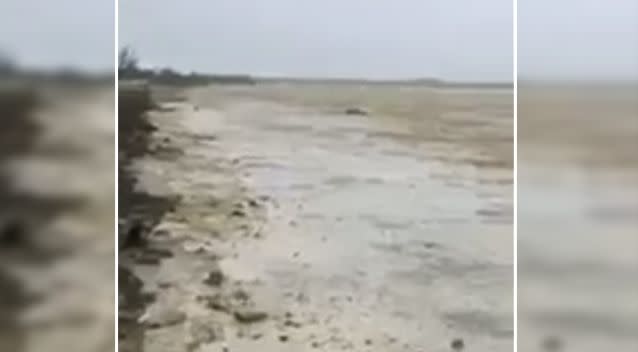 Footage shows bone dry land as far as the eye can see. Source: Twitter