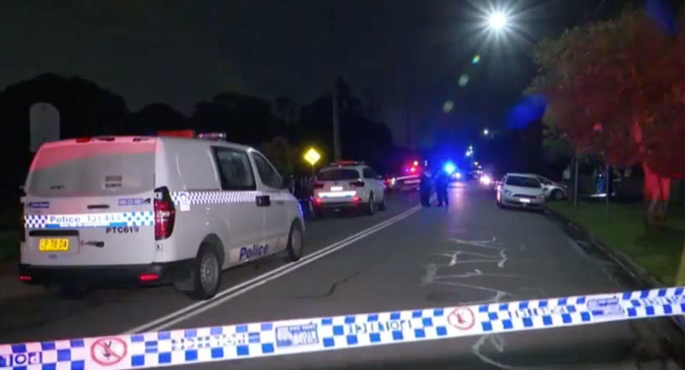 A crime scene is pictured on Cabramatta Avenue, Miller. 