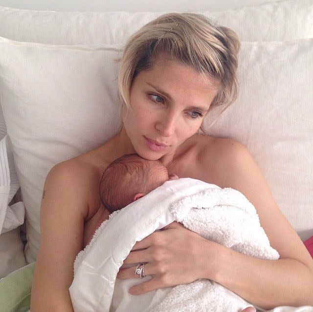Chris Hemsworth's wife Elsa Pataky is clearly making the most of being a new mom to her adorable twins Sasha and Tristan! The 37-year-old lovingly cuddled one of her baby boys in bed and shared the precious snap on Instagram on April 30, 2014. In the pic, the actress appears to be naked while she embraced one of the twins under a towel. How cute!
