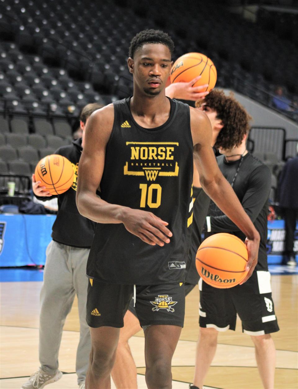 Freshman Imanuel Zorgvol and his NKU teammates worked out Wednesday in advance of Thursday's game against No. 1 seed Houston.