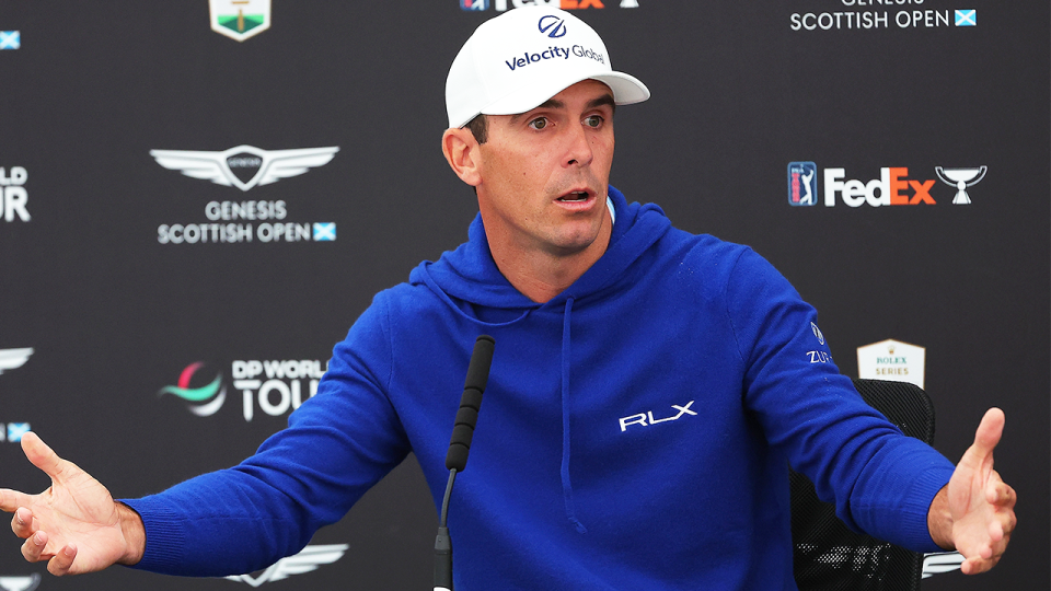 American golfer Billy Horschel (pictured) speaking to reporters at the Scottish Open press conference.