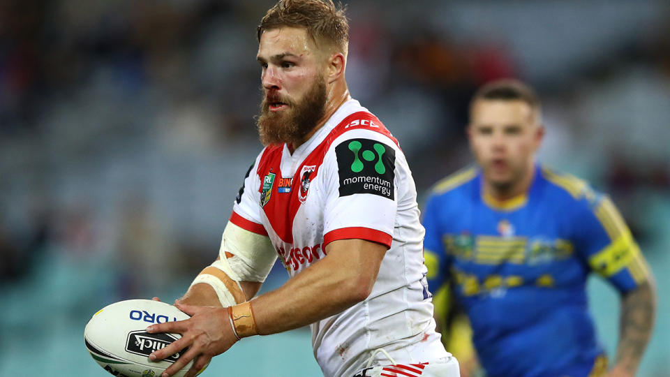 Jack De Belin, pictured here in action for the Dragons in 2017. 