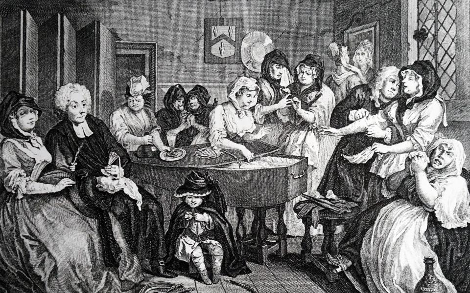 A sorry end: the final engraving from William Hogarth's series The Harlot's Progress