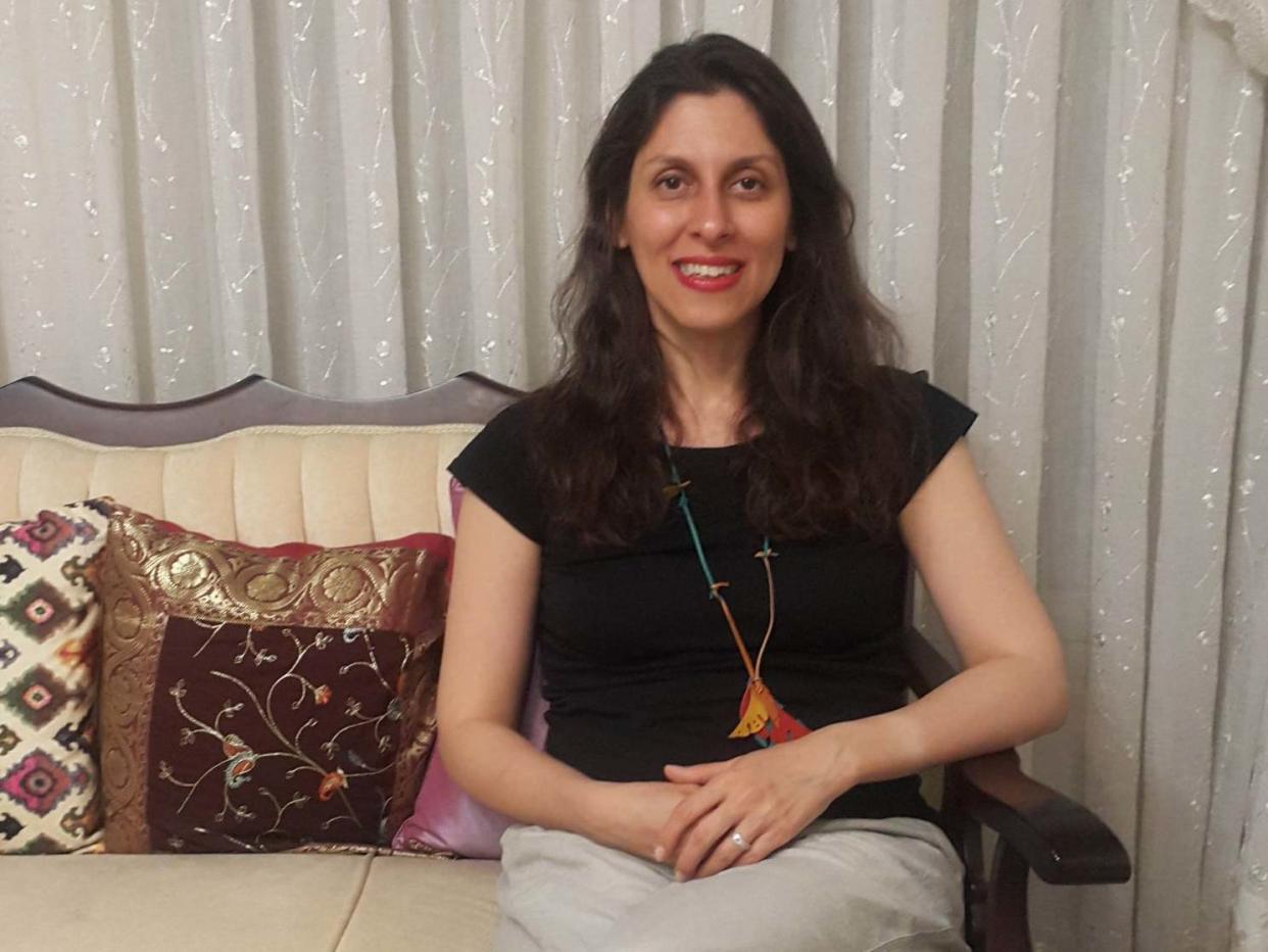 Nazanin Zaghari-Ratcliffe, the Britsh-Iranian woman jailed in Iran, wearing an electronic ankle tag at her parents' home in Tehran after being temporarily released from prison during the Covid-19 outbreak, 17 March 2020: Free Nazanin Campaign/PA