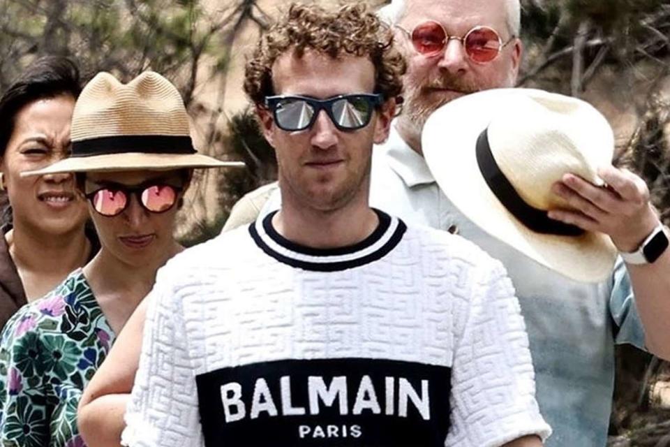 <p>BACKGRID</p> Mark Zuckerberg is photographed in Balmain in Ibiza