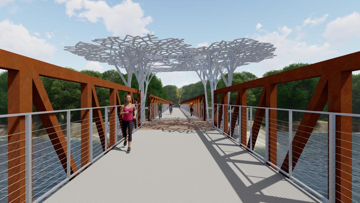 Athene donated $750,000 to build a pedestrian bridge over the Raccoon River, connecting Walnut Woods State Park with Raccoon River Park, as shown in this rendering.