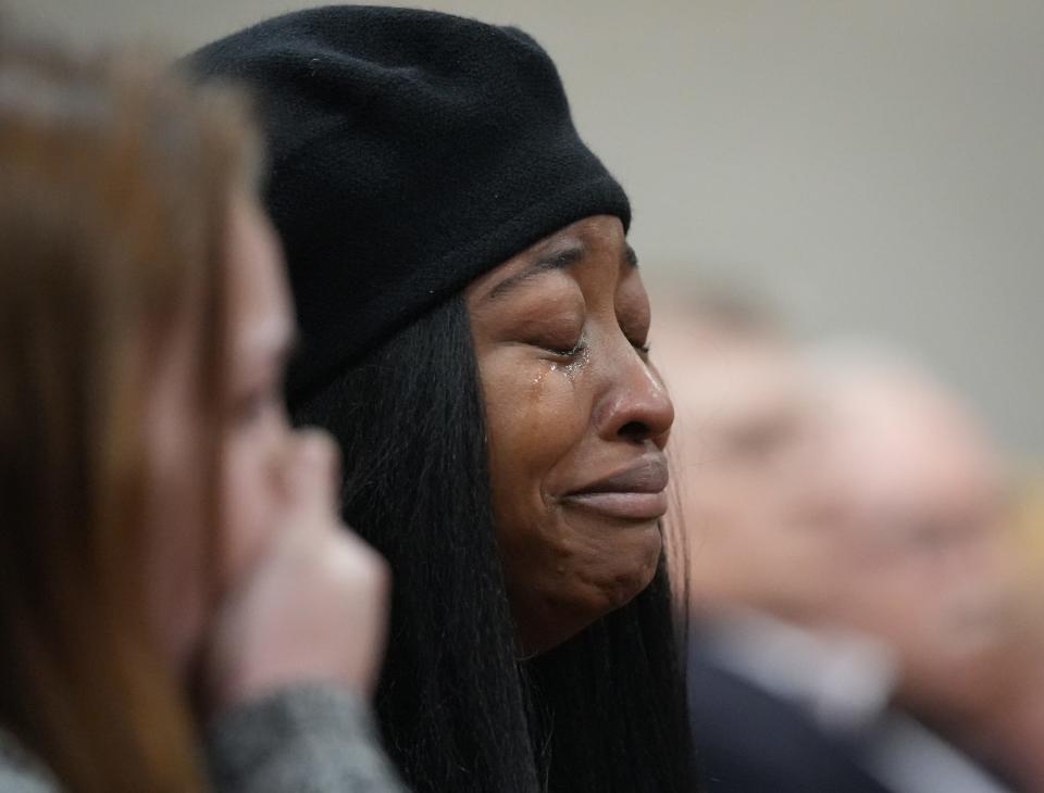 Whitney Mitchell, the wife of Garrett Foster, cries April 7 after Daniel Perry was convicted of murder in the fatal shooting of Foster during a march on Congress Avenue. The Statesman covered the shooting and its aftemath, including the trial and Gov. Greg Abbott's controversial vow to pardon Perry.