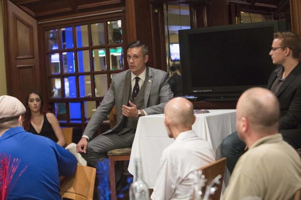 Augustus Invictus speaks during a Libertarian Party meeting at John Martin’s Irish Pub and Restaurant in Coral Gables in August 2016.