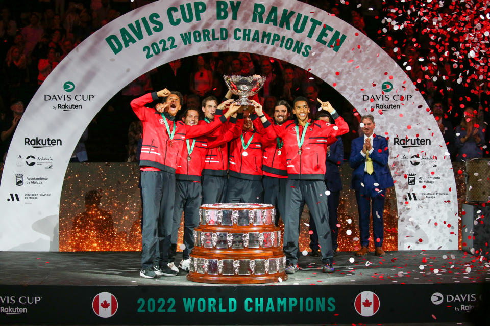 The Canadians, pictured here celebrating with the trophy after winning the Davis Cup final.