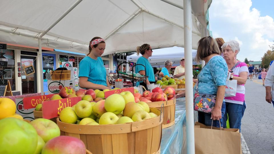 Apples are for sale at a vendor along Main Street on Sept. 2, 2022, during the opening day of the 76th Apple Festival in Hendersonville.