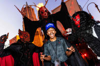 <p>playing along with the scares at Halloween Horror Nights at Universal Studios Hollywood on Sept. 11.</p>