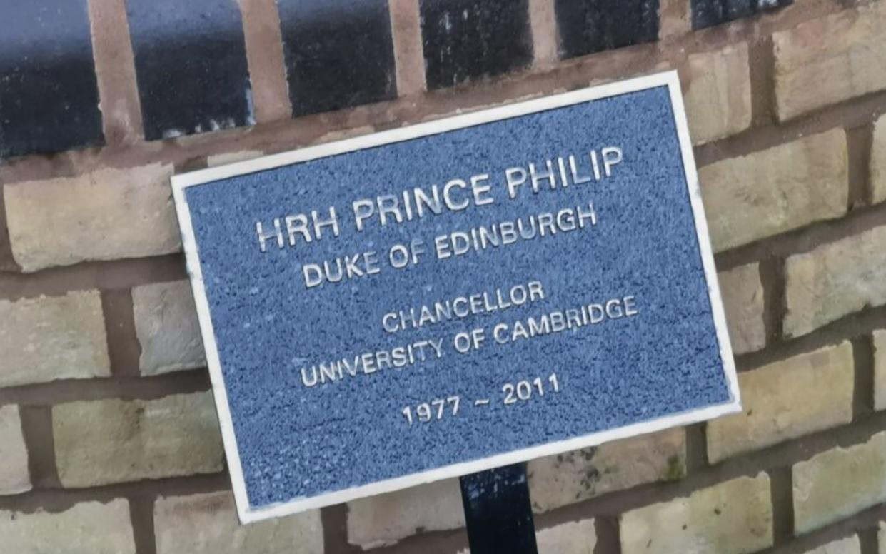 The sculpture was erected four years ago to commemorate the Duke's time as chancellor of the University of Cambridge