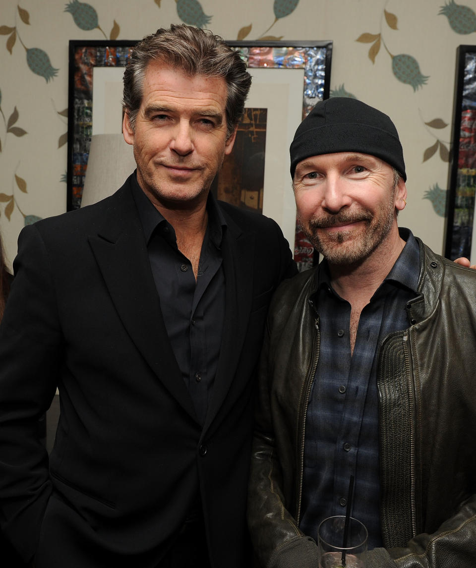 NEW YORK - FEBRUARY 18:  Actor Pierce Brosnan and musician The Edge of U2 attend the after party for the Cinema Society & Screenvision screening of "The Ghost Writer" at the Crosby Street Hotel on February 18, 2010 in New York City.  (Photo by Stephen Lovekin/Getty Images)