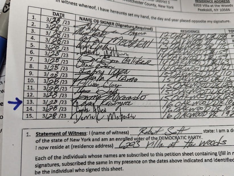 The signature of Daniel Rodriguez appeared on the nominating petition for Rob Scott's county legislative run. Scott witnessed the signature of Rodriguez, who died in 2022, records show.