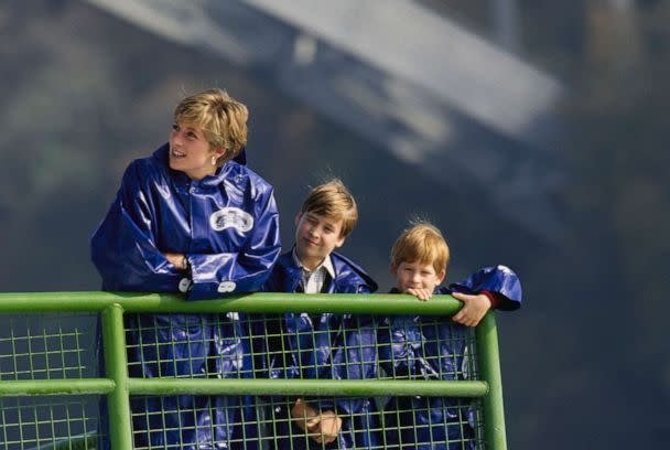 PHOTO: Princess Diana and her sons, Prince William and Prince Harry, during a private ride aboard the 'Maid of the Mist' sightseeing boat tour of Niagara Falls, Ontario, Canada, Oct. 26, 1991.  (Tim Graham Photo Library via Getty Images)
