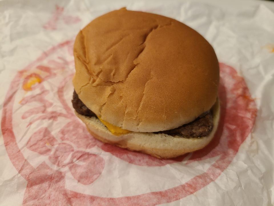 wendys jr cheeseburger on red and white wrapper