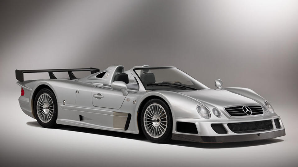 A front 3/4 view of the Mercedes-Benz CLK GTR roadster