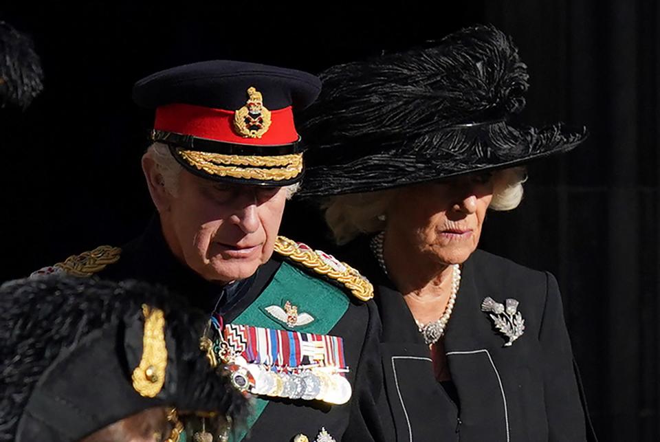 King Charles III and the Queen Consort leaving the service at St Giles’ Cathedral (Jacob King/PA Wire)