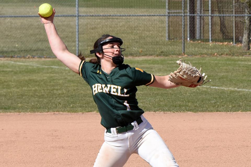 Howell's Ava Lavery struck out seven Novi batters to win the first game Wednesday, April 10, 2024.