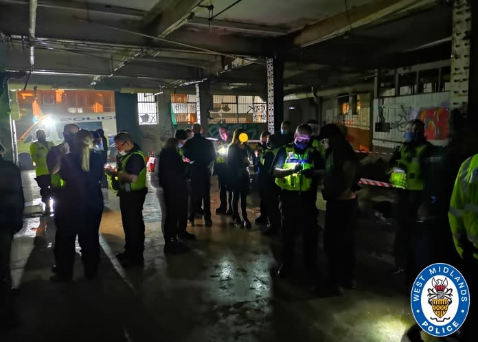 Police in Birmingham broke up an illegal rave, issuing 100 fines. (West Midlands Police)