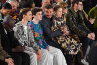 LONDON, ENGLAND - FEBRUARY 16: Edward Enninful, Romeo Beckham, Cruz Beckham, David Beckham, Harper Beckham and Anna Wintour attend the Victoria Beckham show during London Fashion Week February 2020 on February 16, 2020 in London, England. (Photo by Gareth Cattermole/BFC/Getty Images for BFC)