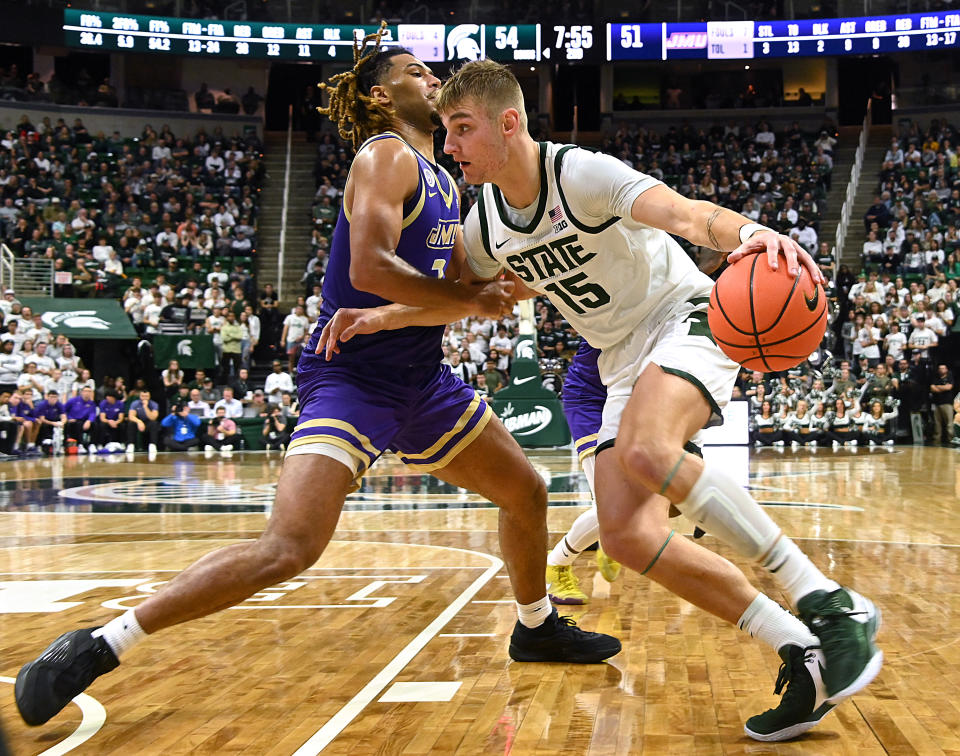 Michigan State struggled to find much offensive rhythm against James Madison during Monday's loss in East Lansing, Michigan. (Dale Young-USA TODAY Sports)