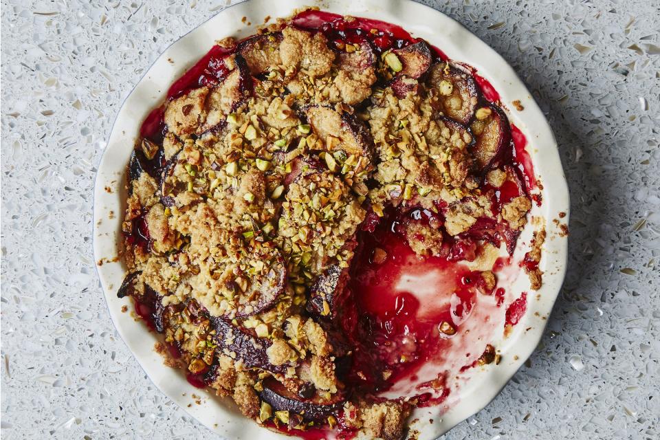 Plum-Cardamom Crumble with Pistachios