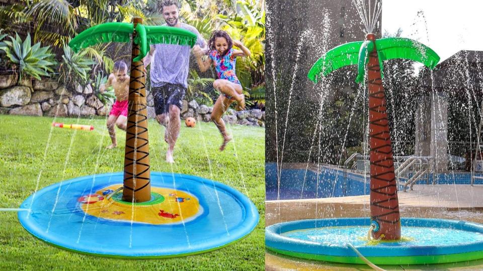 This Palm Tree Sprinkle and Splash Water Play Pad by Seven-first is a quick and easy way for kids to stay cool.